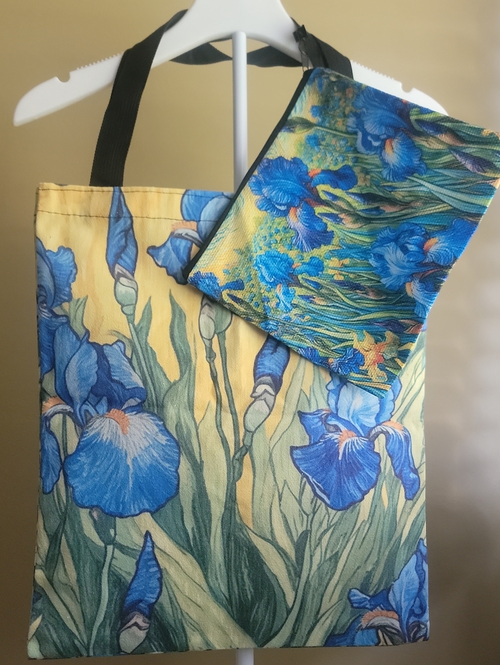 $GIFTABLE TOTE$ Van Gogh Blue Iris Floral Canvas Tote Bag with Matching Pouch